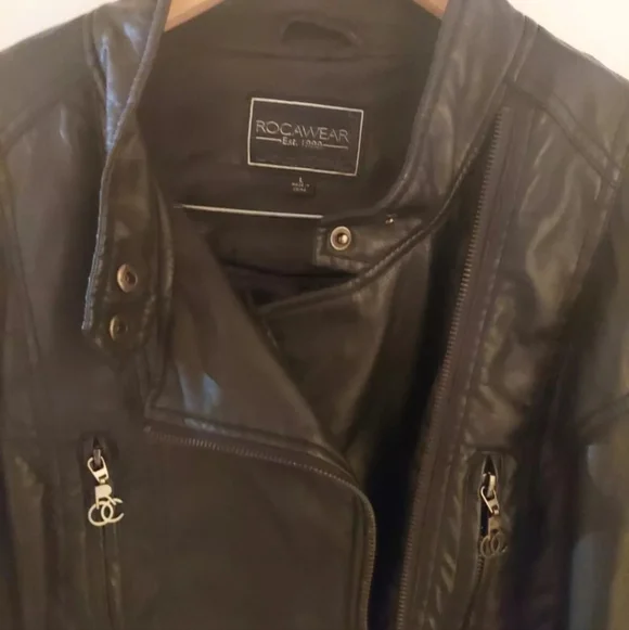 Vintage Womens Rocawear Faux Leather Jacket Coat Black Size L Early 2000’s - Picture 5 of 14